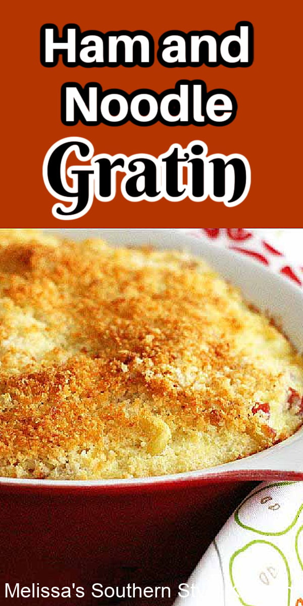 Serve this Disney inspired Ham and Noodle Gratin casserole with a buttery crumb topping, as a side dish or an entrée #hamnoodlegratin #germannoodles #noodlecasserole #casserolerecipes #leftoverhamrecipes #hamgratin #noodles via @melissasssk