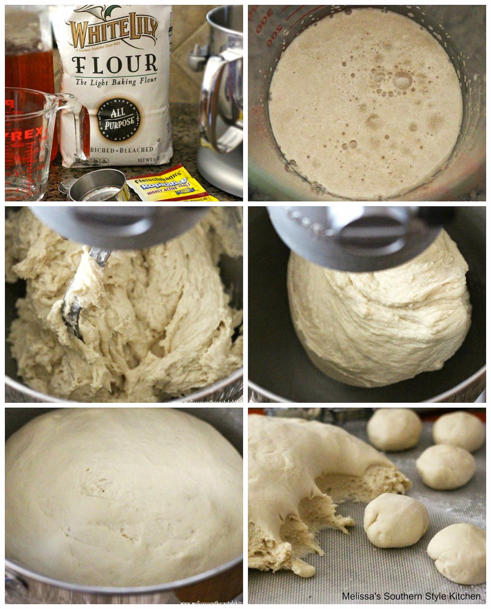 Step-by-step images of preparation of Honey Yeast Rolls