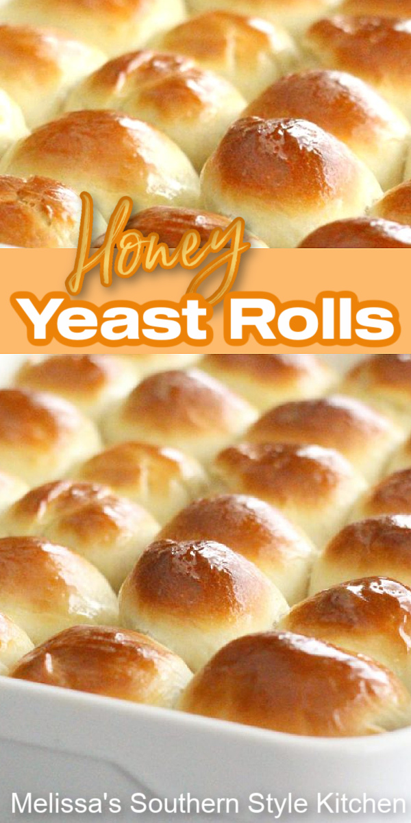 Fluffy with just a hint of honey, these yeast rolls are a spectacular bread choice at any meal #honeyyeastrolls #dinnerrolls #honeyrolls #rolls #breadrecipes #southernfood #homemadebread #dinnerideas #southernrecipes