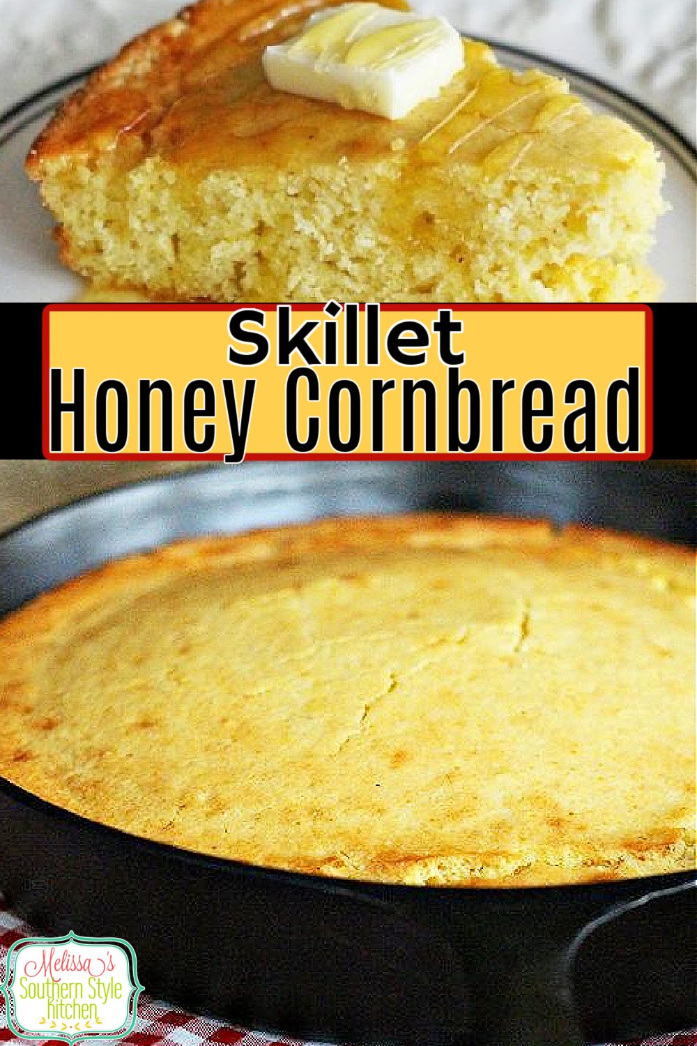 Enjoy this Skillet Honey Cornbread with beans, barbecue, soup, stew and beyond #cornbread #honeycornbread #cornbreadrecipes #breadrecipes #southernfood #southernrecipes #castironcooking #skilletcornbread #dinnerideas #dinner via @melissasssk
