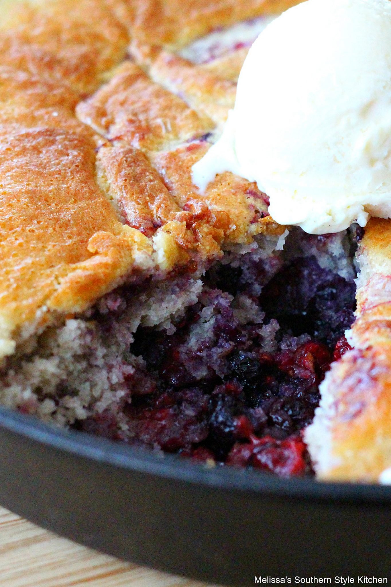 Triple Berry Skillet Cobbler with ice cream