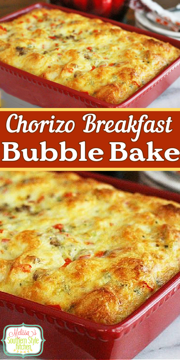 Make ahead Chorizo Breakfast Bubble Bake can be assembled in advance then baked when you're ready to eat #breakfastcasserole #brunchcasserole #makeaheadcasseroles #holidaybrunch #holidayrecipes #brunchrecipes #bubblup #bubblebake #overnightcasseroles #christmas #thanksgiving #southernrecipes #southernfood #melissassouthernstylekitchen via @melissasssk