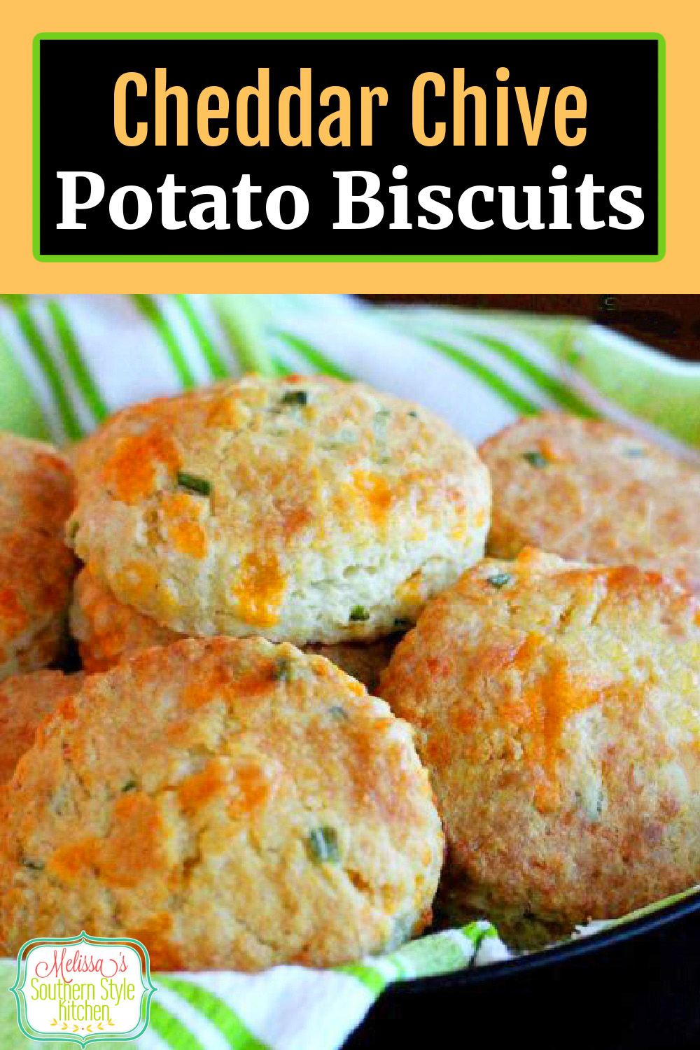 Enjoy these Cheddar Chive Potato Biscuits with butter straight fresh and hot straight from the oven. #cheddarbiscuits #biscuits #potatobread #potatobiscuits #biscuitrecipes #southernbiscuits #biscuitrecipes #southernfood #southernrecipes #potatoes via @melissasssk