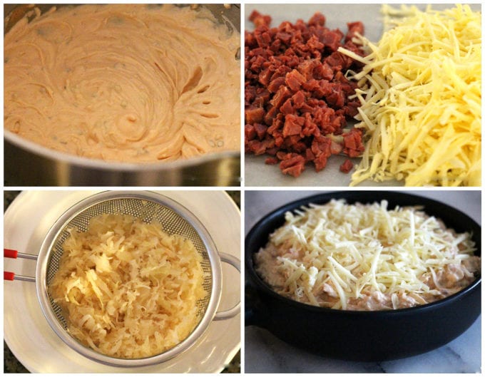 Step-by-step pictures of preparation of Reuben Dip