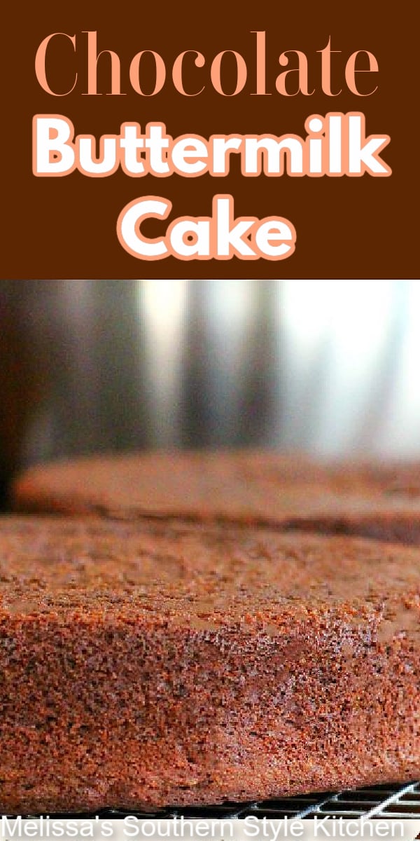 This Chocolate Buttermilk Cake can be frosted with chocolate, peanut butter, caramel or vanilla buttercream for a flawless finish #chocolatecake #chocolate #chocolatebuttermilkcake #cakerecipes #chocolatelayercake #chocolatecupcakes #chocolatesheetcake