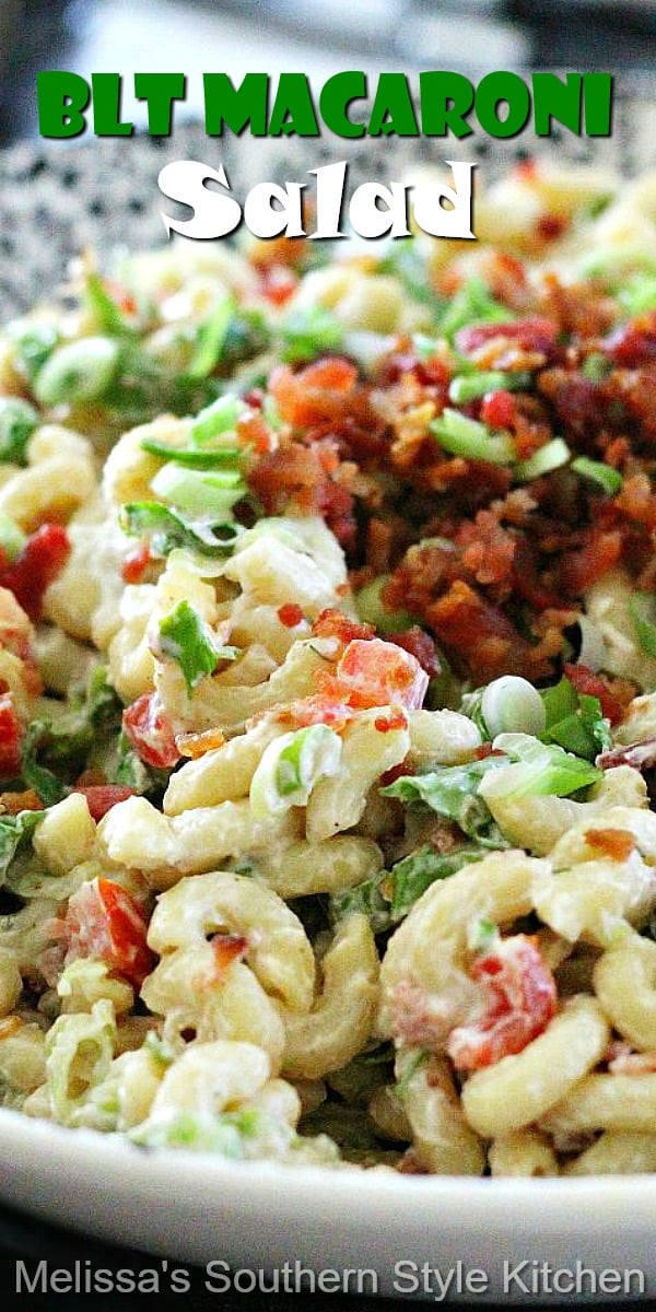Shake-up your side dishes with this BLT Macaroni Salad #macaronisalad #BLT #bacon #macaroni #pastasalad #saladrecipes #dinner #dinnerideas #salads #food #recipes #southernfood #southernrecipes