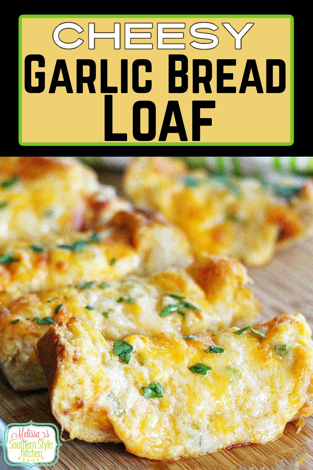 Ooey gooey delicious Cheesy Garlic Bread Loaf can be served as an appetizer or a side dish #galicbread #cheesebread #breadrecipes #appetizers #sidedishes #cheese #garlicbread #southernfood #southernrecipes via @melissasssk