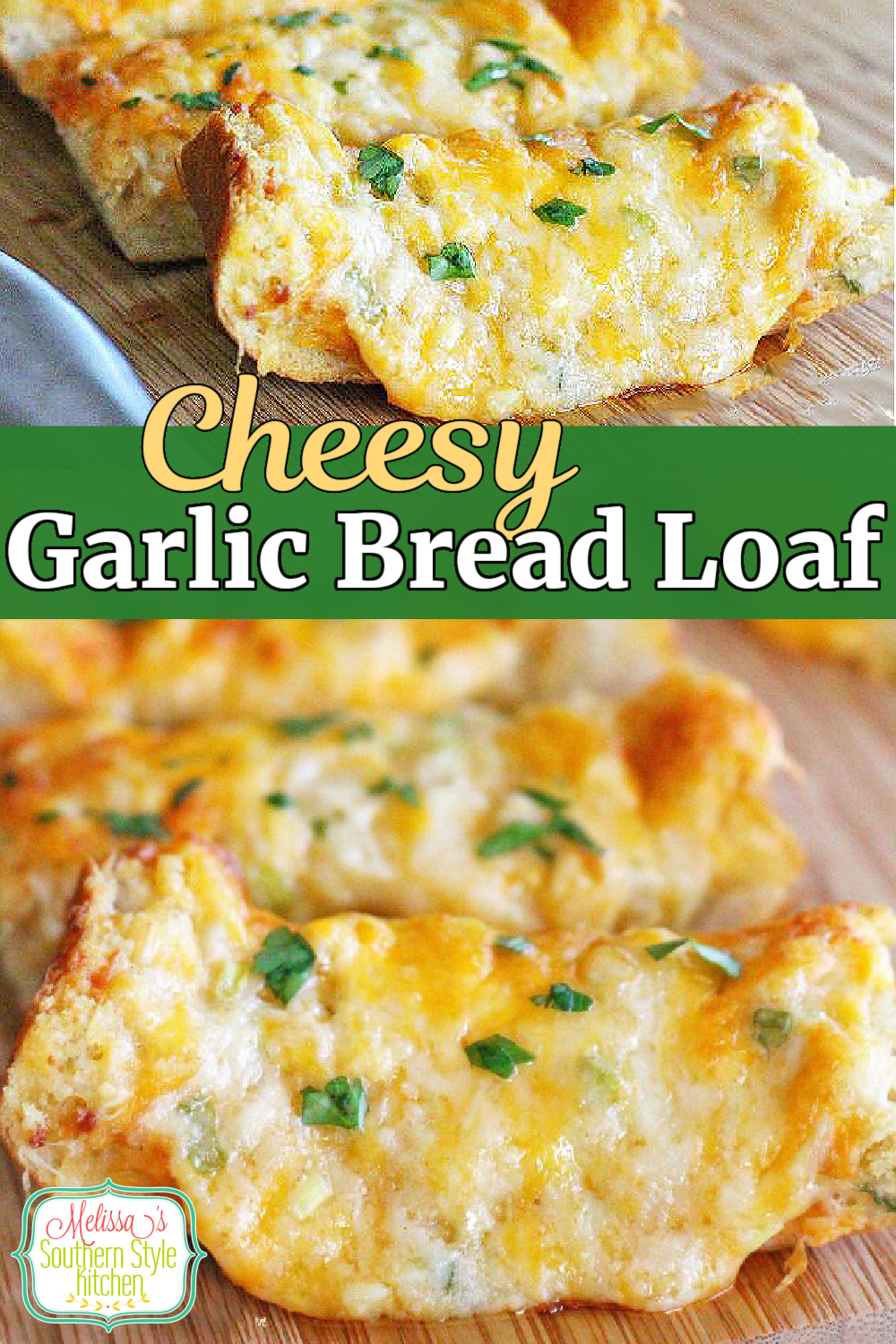 Ooey gooey delicious Cheesy Garlic Bread Loaf can be served as an appetizer or a side dish #galicbread #cheesebread #breadrecipes #appetizers #sidedishes #cheese #garlicbread #southernfood #southernrecipes