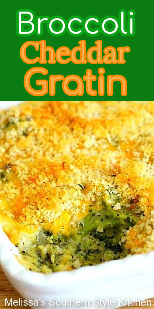The classic match-up of broccoli and cheese shines in this homemade Broccoli Cheddar Gratin making it a perfect side dish option #broccolicheddar #broccolicasserole #broccolicheese #sidedishes #broccolicasserole #southernrecipes #broccoli