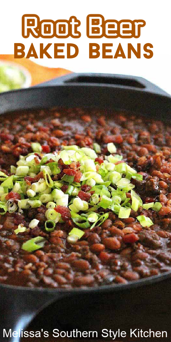 These picnic ready Root Beer Baked Beans are delicious to the last spoonful #bakedbeans #beans #porkandbeans #grillingfood #bbq #barbecuebeans #southernfood #southernrecipes #rootbeer #food #sidedishrecipes #dinnerideas #dinner