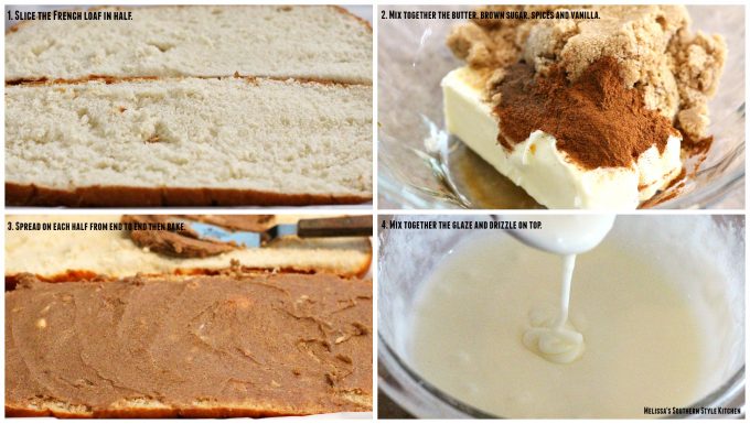 Step-by-step preparation images and ingredients for Cinnamon Roll French Bread