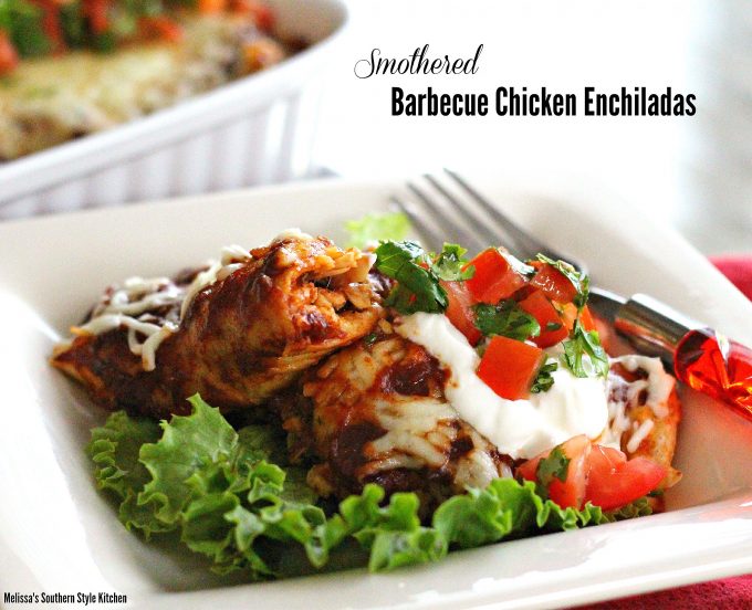Smothered Barbecue Chicken Enchiladas -