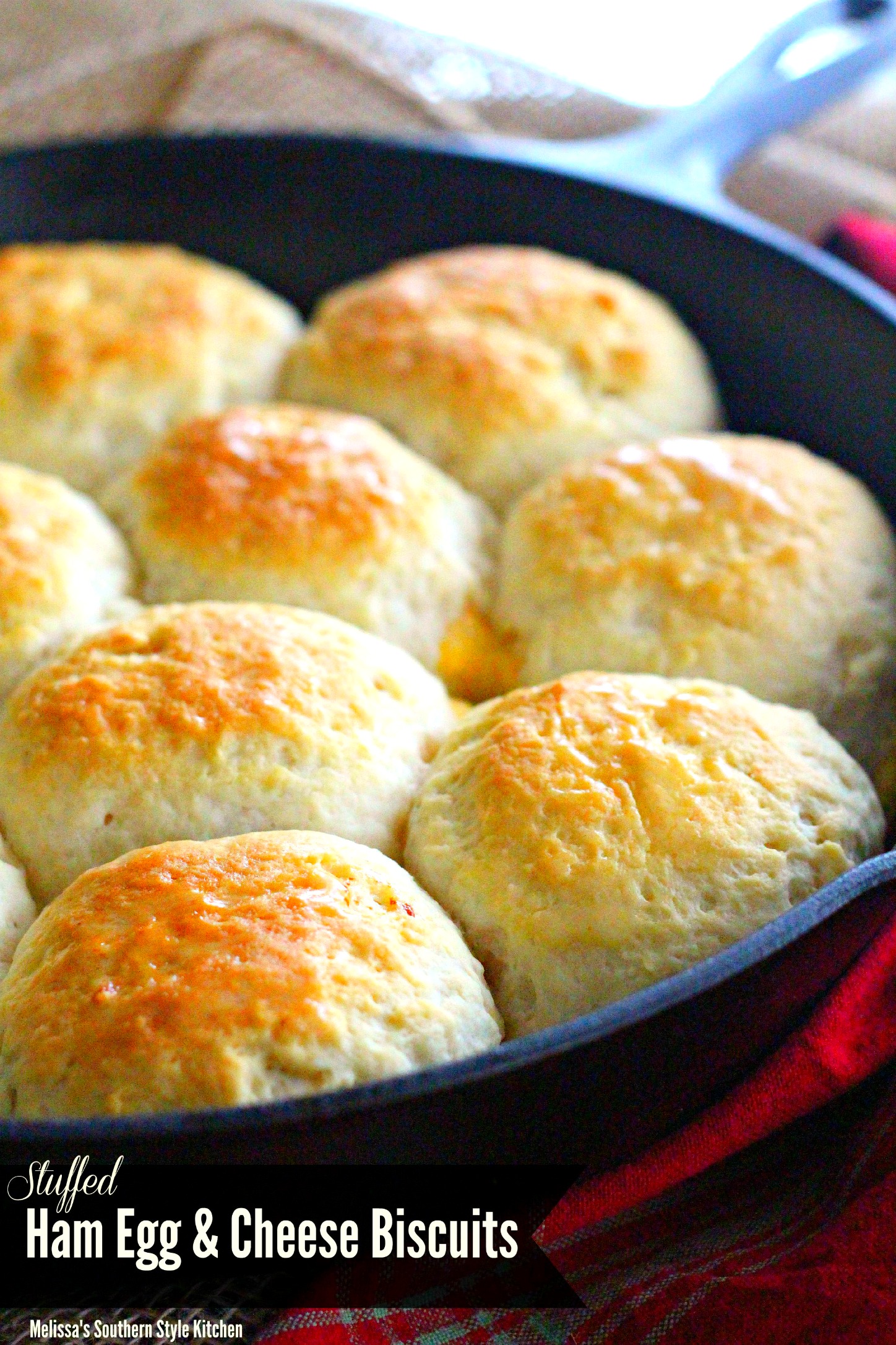 Stuffed Ham Egg And Cheese Biscuits baked in a Skillet