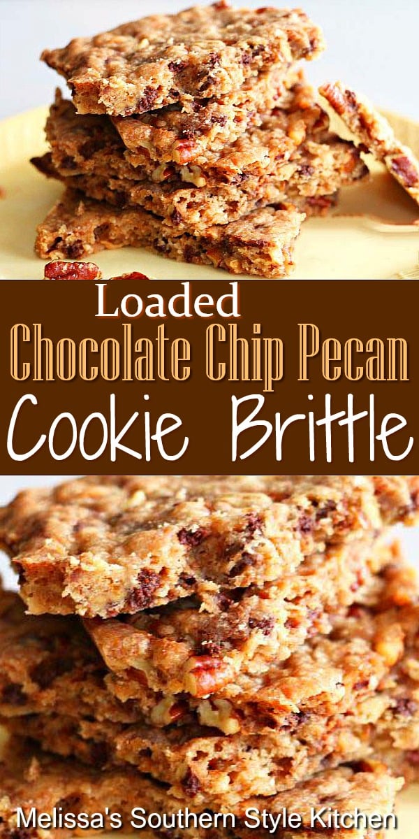 Loaded Chocolate Chip Pecan Cookie Brittle is easy to make and eat #cookiebrittle #chocolatechipscookies #pecancookies #desserts #holidaybaking #christmascookies #dessertfoodrecipes #southernfood #southernrecipes