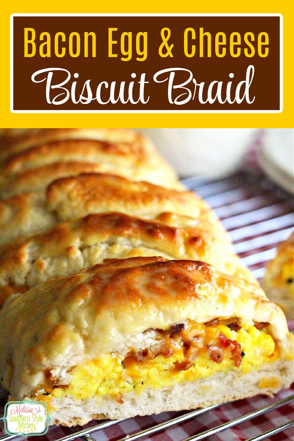 This Bacon Egg and Cheese Biscuit Braid makes a spectacular start to any day #biscuits #biscuitbraid #baconandeggs #bacon #eggs #southernbuttermilkbiscuits #biscuitrecipes #southernfood #breakfast #brunch #holidaybrunch #southernrecipes via @melissasssk