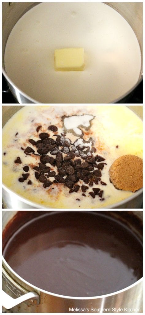 step-by-step images and ingredients to make fudge sauce