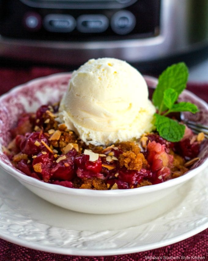 dump cake in a bowl with ice cream 