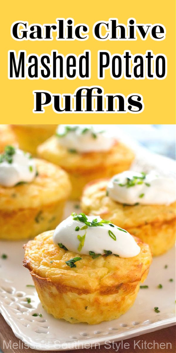 These Garlic Chive Mashed Potato Puffins will complement an array of main dishes perfectly #mashedpotatoes #potatoes #potatorecipes #puffins #muffins #potatopuffs #holidaysides #sidedishrecipes #southernfood #southernrecipes