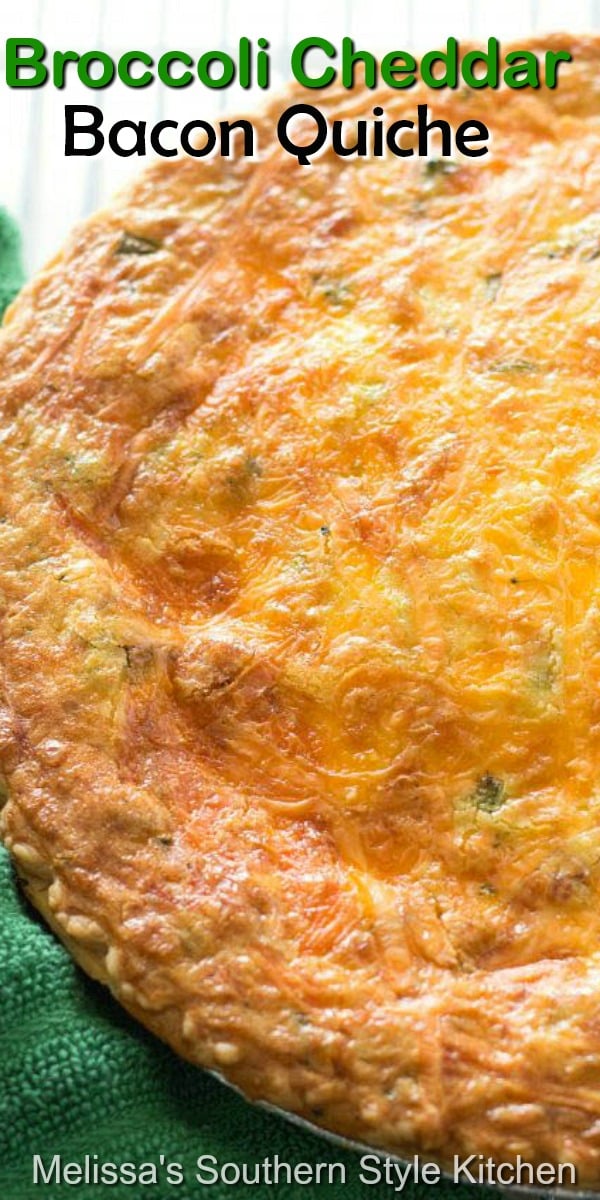 Enjoy a big piece of this Broccoli Cheddar Bacon Quiche at any meal of the day #cheddarbroccolibaconquiche #broccolicheddar #quiche #cheddarquiche #bacon #bestquicherecipes #brunch #breakfast #dinner #dinnerideas #broccoli #southernrecipes #southernfood