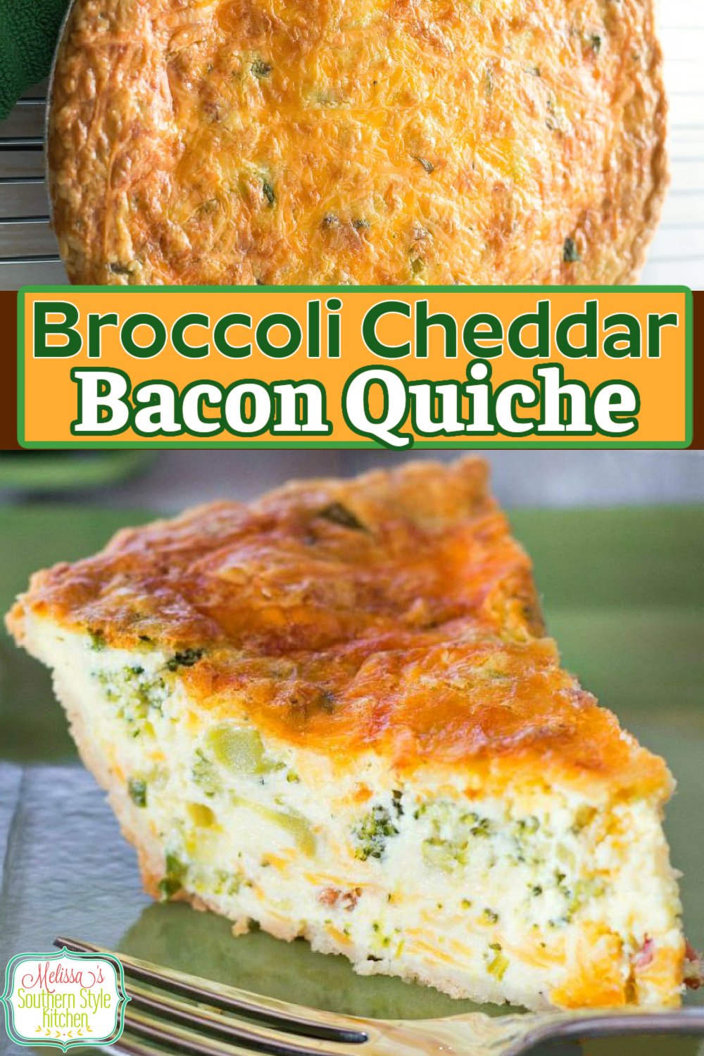 Enjoy a big piece of this Broccoli Cheddar Bacon Quiche at any meal of the day #cheddarbroccolibaconquiche #broccolicheddar #quiche #cheddarquiche #bacon #bestquicherecipes #brunch #breakfast #dinner #dinnerideas #broccoli #southernrecipes #southernfood via @melissasssk