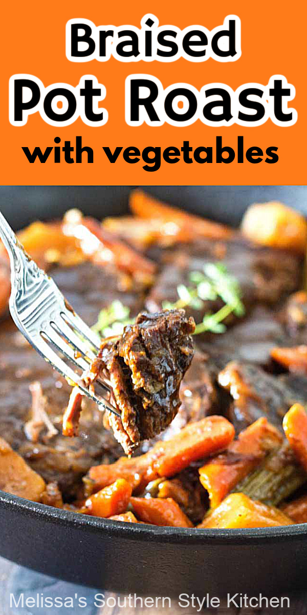 The epitome of comfort food, this flavorful Braised Pot Roast with Vegetables will bring the family running to the dinner table #braisedpotroast #potroast #roastwithvegetables #chuckroast #beef #roastrecipes #braisedchuckroast
