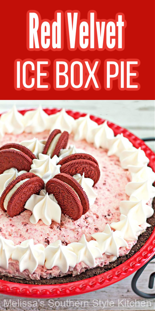 This delicious Red Velvet Ice box Pie is the ideal addition to your no-fuss desserts #redvelvet #redvelvetpie #chocolate #pies #pierecipes #redvelveticeboxpie #Oreos #chocolatepie #desserts #dessertfoodrecipes #southernfood #southernrecipes #iceboxpies #holidayrecipes #valentinesdaydesserts #christmasrecipes