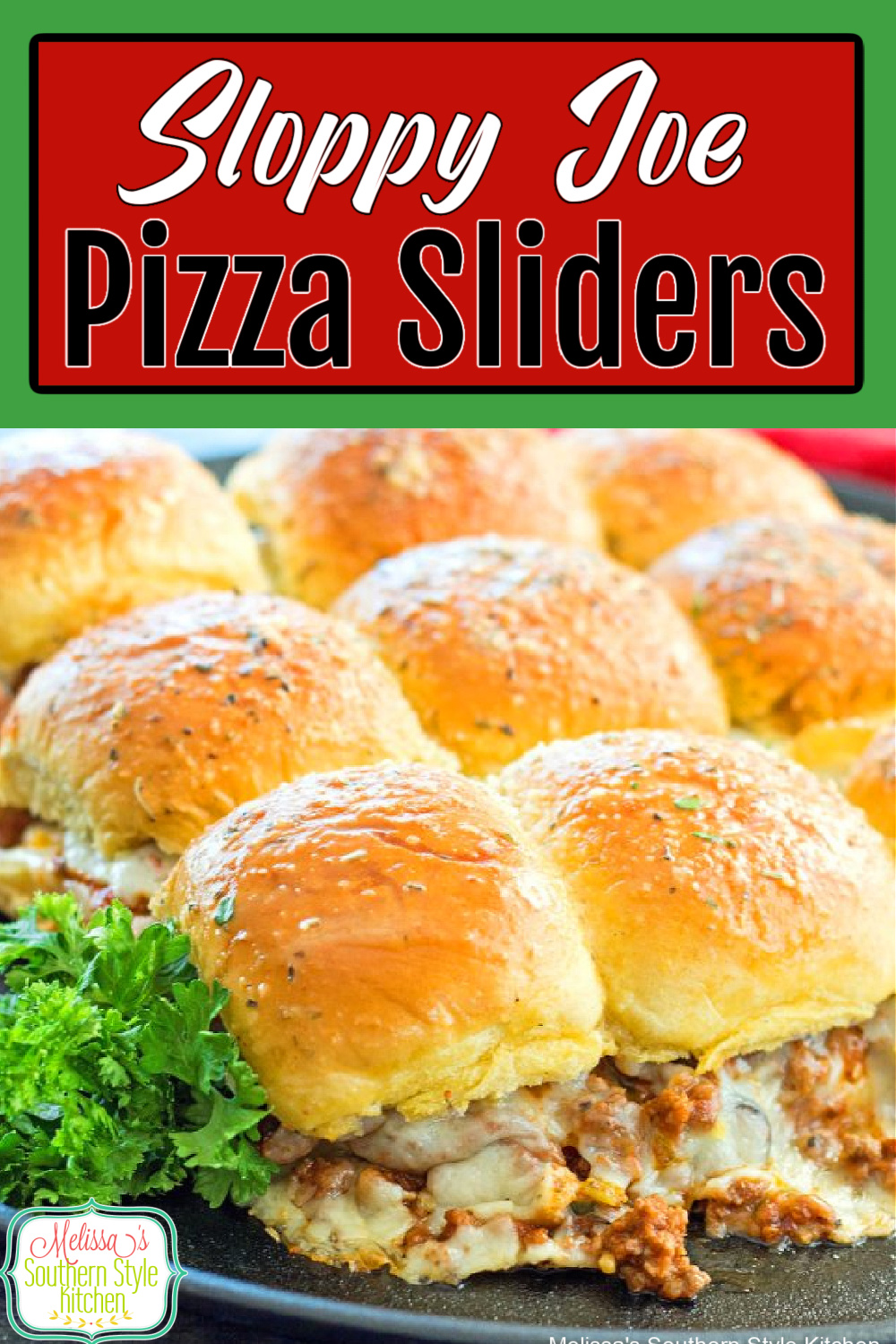 Enjoy these cheesy Sloppy Joe Pizza Sliders for snacking and casual meals #sloppyjoes #pizzasliders #pizza #sliders #easygroundbeefrecipes #groundbeef #groundbeefrecipes #pullapartrolls #pizzarecipes #appetizers #sandwiches #dinnerideas #food #recipes #southernfood #southernrecipes via @melissasssk
