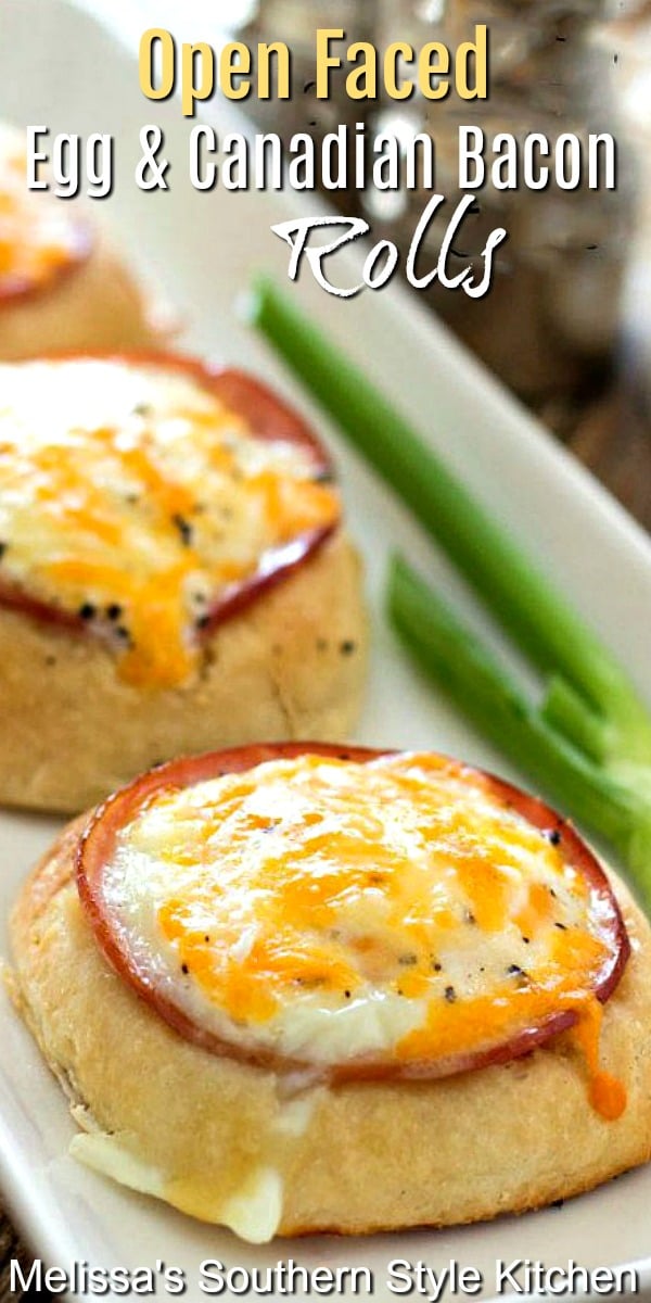 Enjoy these handheld Open Faced Egg and Canadian Bacon Rolls on the go #baconandeggs #eggs #canadianbacon #bacon #rolls #brunch #breakfastrecipes #easyrecipes #hnolidaybrunch #ham #southernfood #southernrecipes #breadrecipes