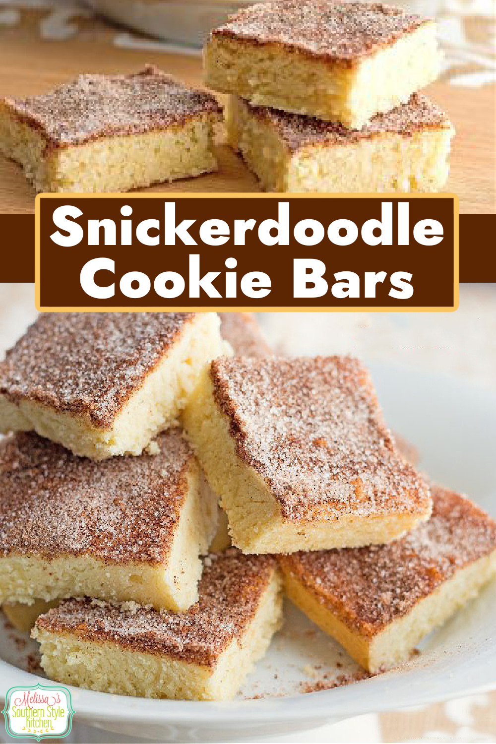 These sweet Snickerdoodle Cookie Bars will melt in your mouth #snickerdoodles #snickerdoodlecookies #cookiebars #snickerdoodlecookiebars #cookies #snickerdoodles #cookierecipes #fallbaking #holidaybaking #thanksgivingdesserts via @melissasssk