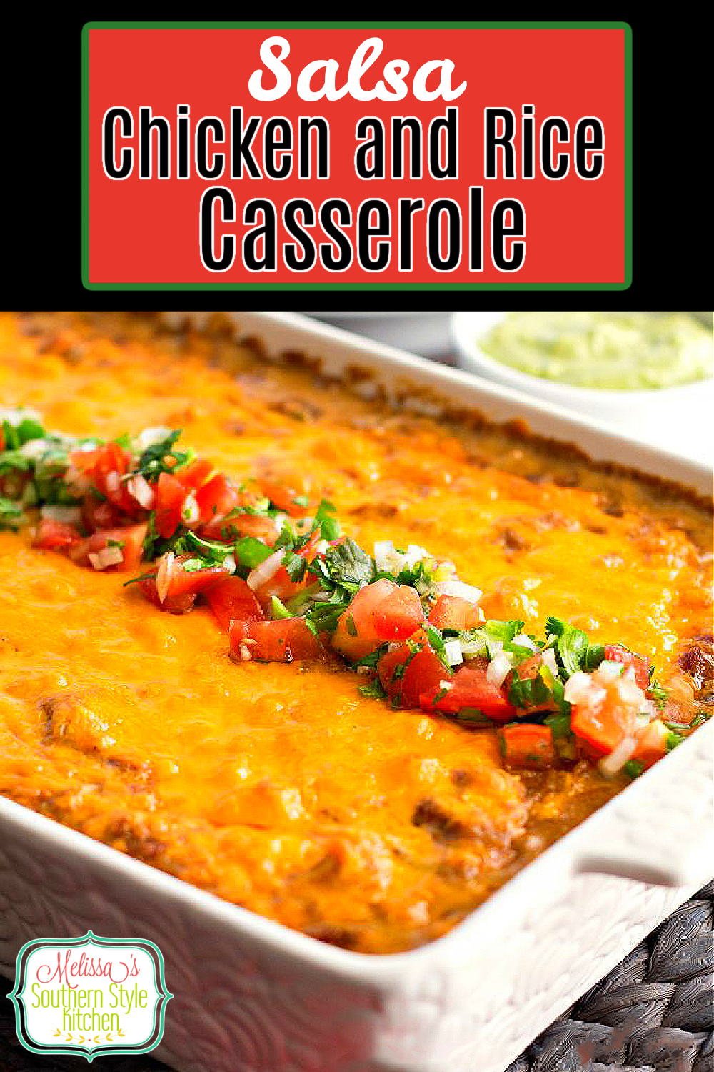 Mexican Salsa Chicken and Rice Casserole for a one dish homestyle fiesta #chickenandrice #chickencasseroles #mexicanchicken #salsachicken #easychickenrecipes #casseroles #southernfood #southernrecipes #dinnerideas