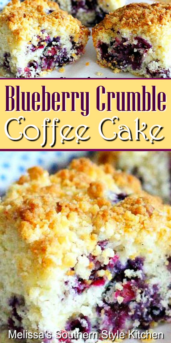 Enjoy a big piece of this Blueberry Crumble Coffee Cake any time o day #blueberrycrumblecoffeecake #blueberrycrumble #coffeecake #cakerecipes #teatime #brunch #breakfast #desserts #holidaybrunch #holidays #holidayrecipes #southernrecipes #southernfood