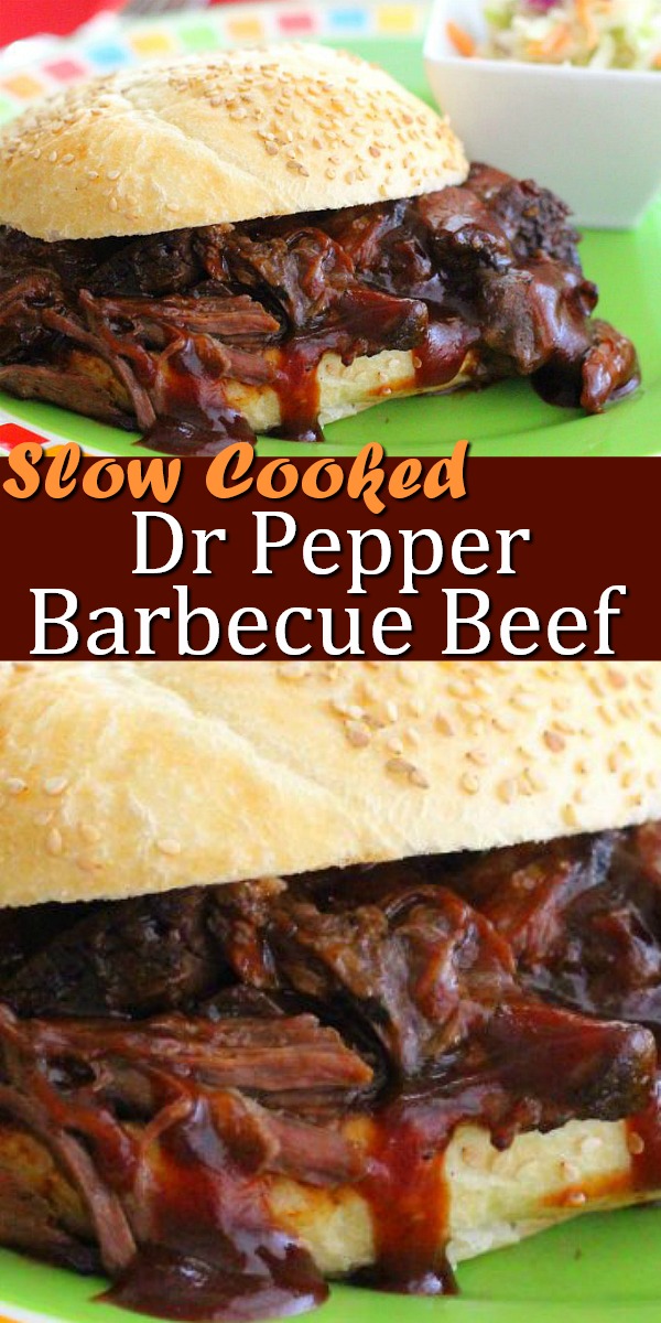 Simmer this tender mouthwatering Slow Cooked Dr Pepper Barbecue Beef all day in your slow cooker #beef #barbecue #barbecuebeef #slowcookedbeef #drpepper #barbecuesauce #dinnerideas #southernrecipes #southernfood #easyrecipes #potroast #crockpotbeef #crockpotrecipes #easybeefrecipes