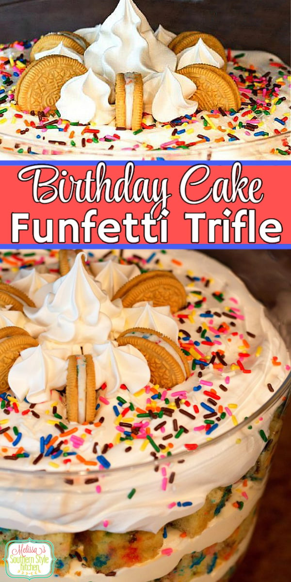 This colorful and delicious Birthday Cake Funfetti Trifle is the perfect excuse to party like it's your birthday any day of the year #funfettitrifle #funfetti #triflerecipes #southernrecipes #birthdaycake #partyfood #cakes #cakerecipes via @melissasssk