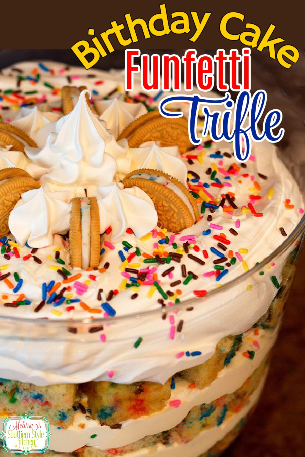 This colorful and delicious Birthday Cake Funfetti Trifle is the perfect excuse to party like it's your birthday any day of the year #funfettitrifle #funfetti #triflerecipes #southernrecipes #birthdaycake #partyfood #cakes #cakerecipes via @melissasssk