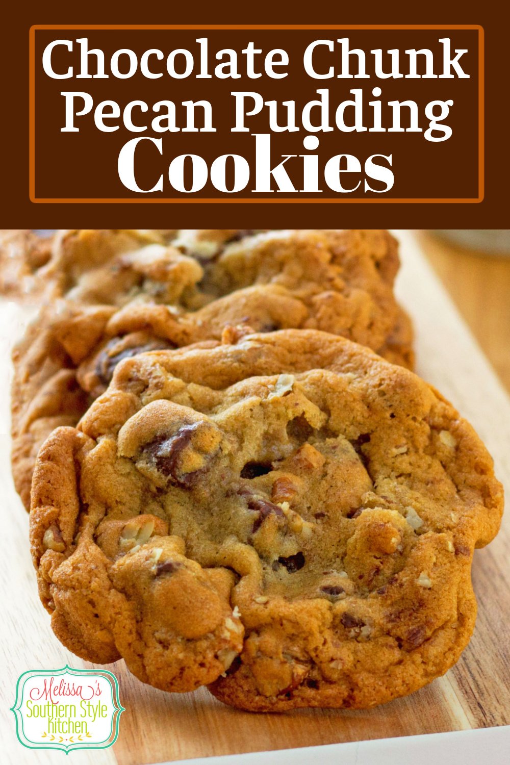These Chocolate Chunk Pecan Pudding Cookies won't last long in your cookie jar #chocolatechunkcookies #puddingcookies #pecans #cookierecipes #easucookierecipes #chocolate #Christmascookies #chocolatecookies #southernrecipes via @melissasssk