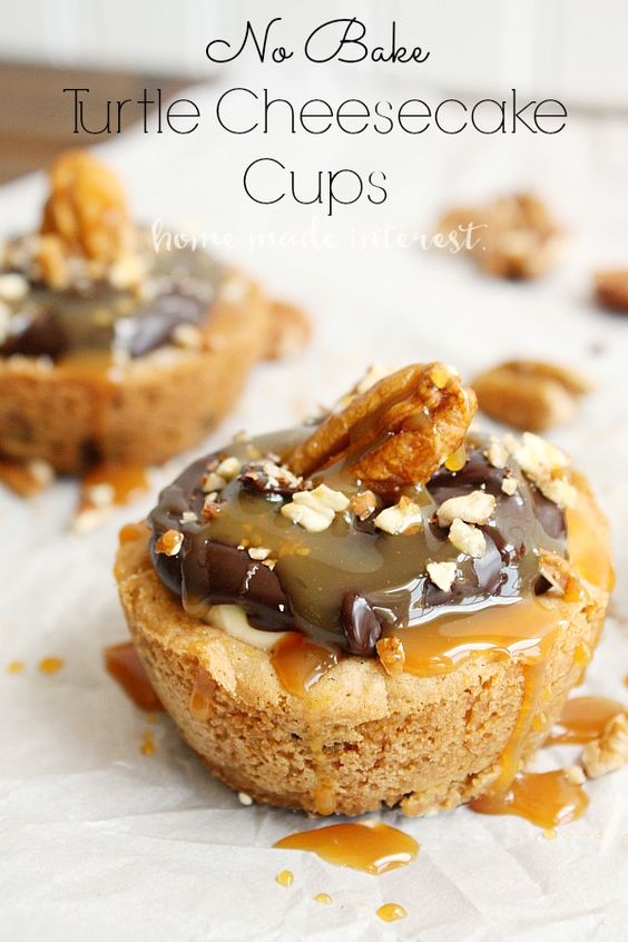 Almost No Bake Turtle Cheesecake Cups