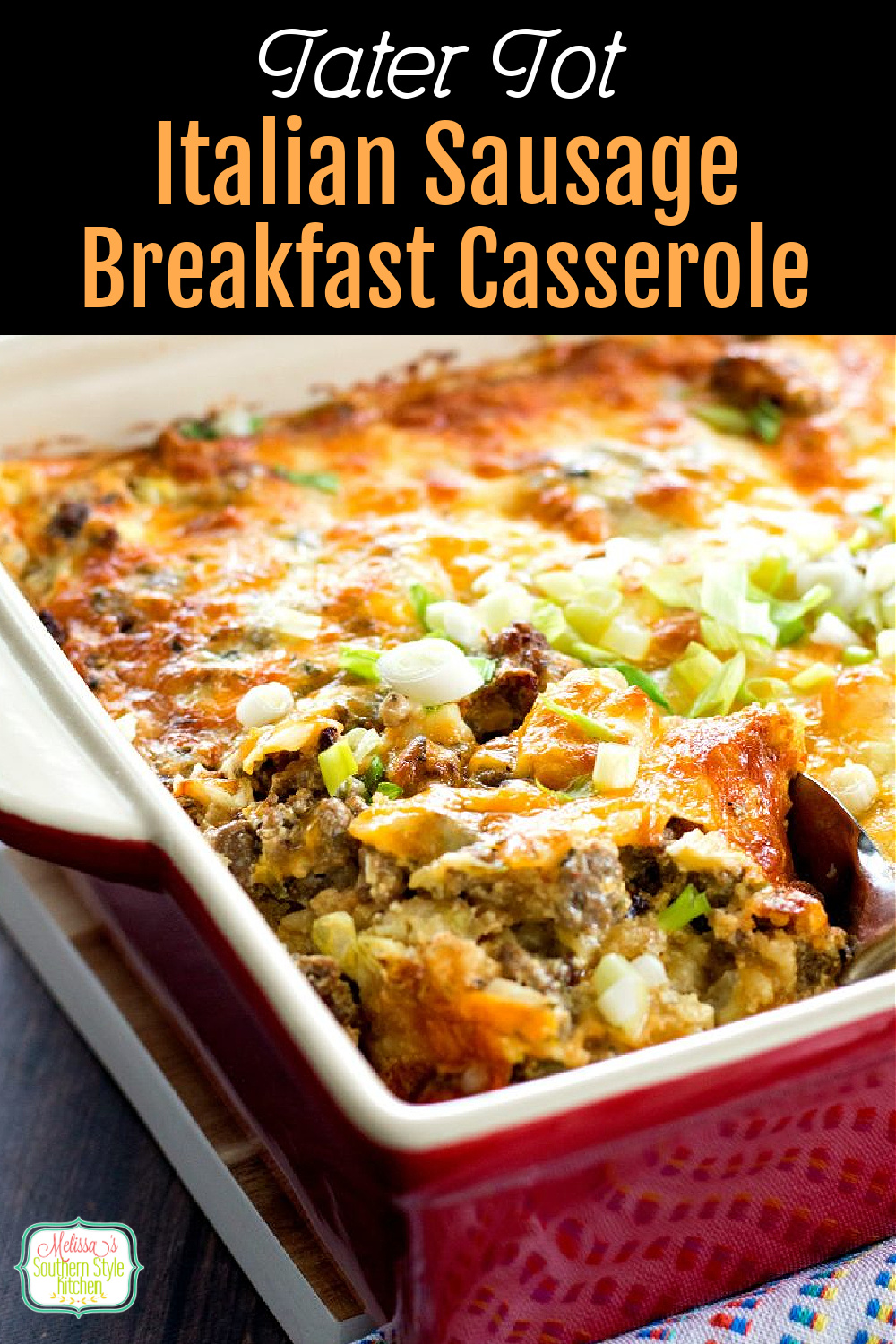 Start your day with this cheesy and delicious Tater Tot Italian Sausage Breakfast Casserole #tatertotcasserole #breakfastcasseroles #sausage #italiansausage #overnightbreakfastcasserole #brunch #breakfast #southernfood #casseroles #southernrecipes #holidaybrunch #christmasrecipes #thanksgivingrecipes