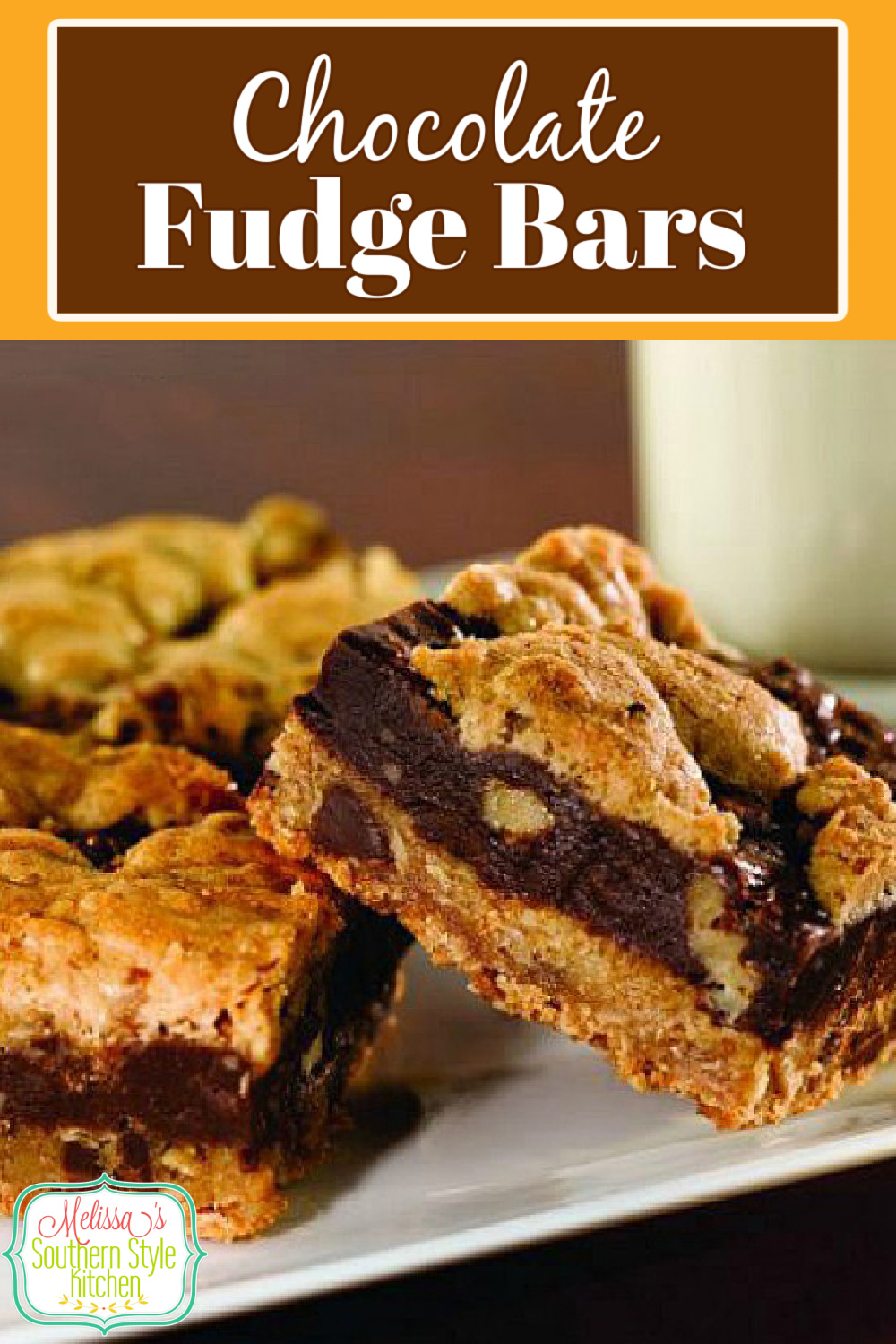 Treat yourself to these Chocolate Fudge Bars for a handheld chocolate lovers dessert #chocolatebars #chocolatefudgebars #cookiebars #barrecipes #chocolate #holidaybaking #holidayrecipes #dessert #dessertfoodrecipes #southernfood #southernrecipes via @melissasssk