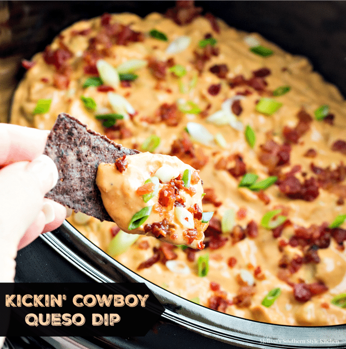 Kickin' Cowboy Queso Dip in a slow cooker