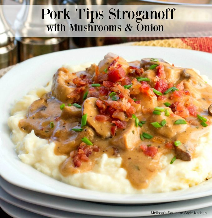 Pork Tips Stroganoff with Mushrooms and Onion