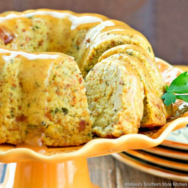 View of Bundt Pan Corn Bread Dressing - melissassouthernstylekitchen.com