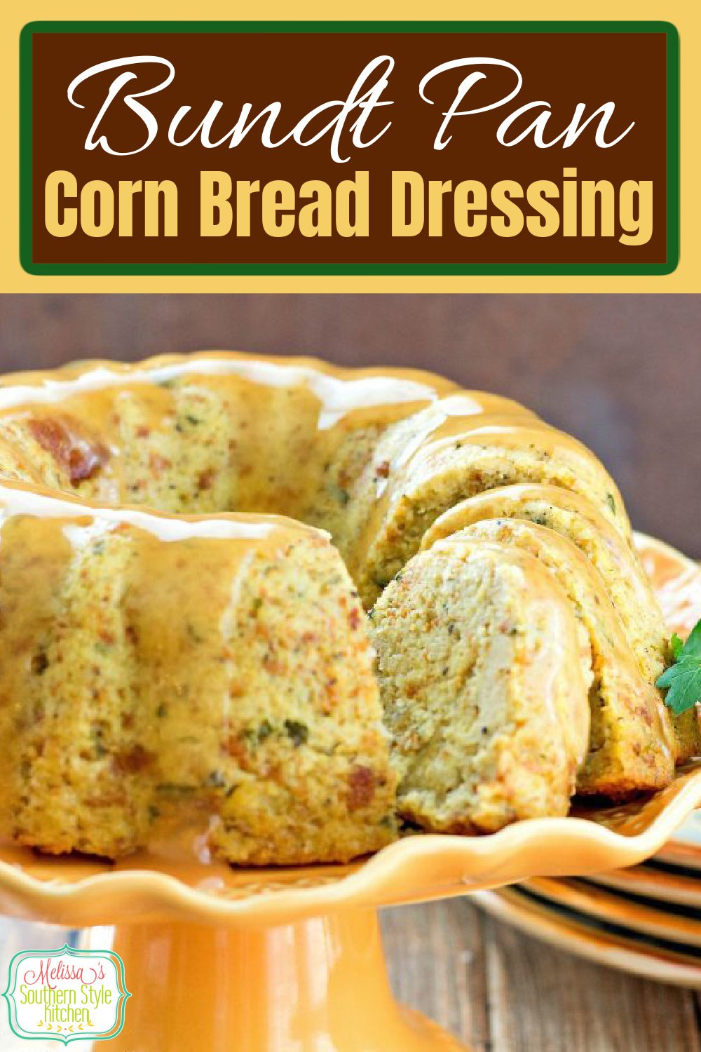 Make mouthwatering Bundt Pan Herbed Corn Bread Dressing for Thanksgiving drizzled with gravy #bundtpandressing #cornbreaddressing #southernfood #cornbread #cornbreaddressingrecipes #southernrecipes #thanksgiving #holidaysides #sidedishrecipes via @melissasssk