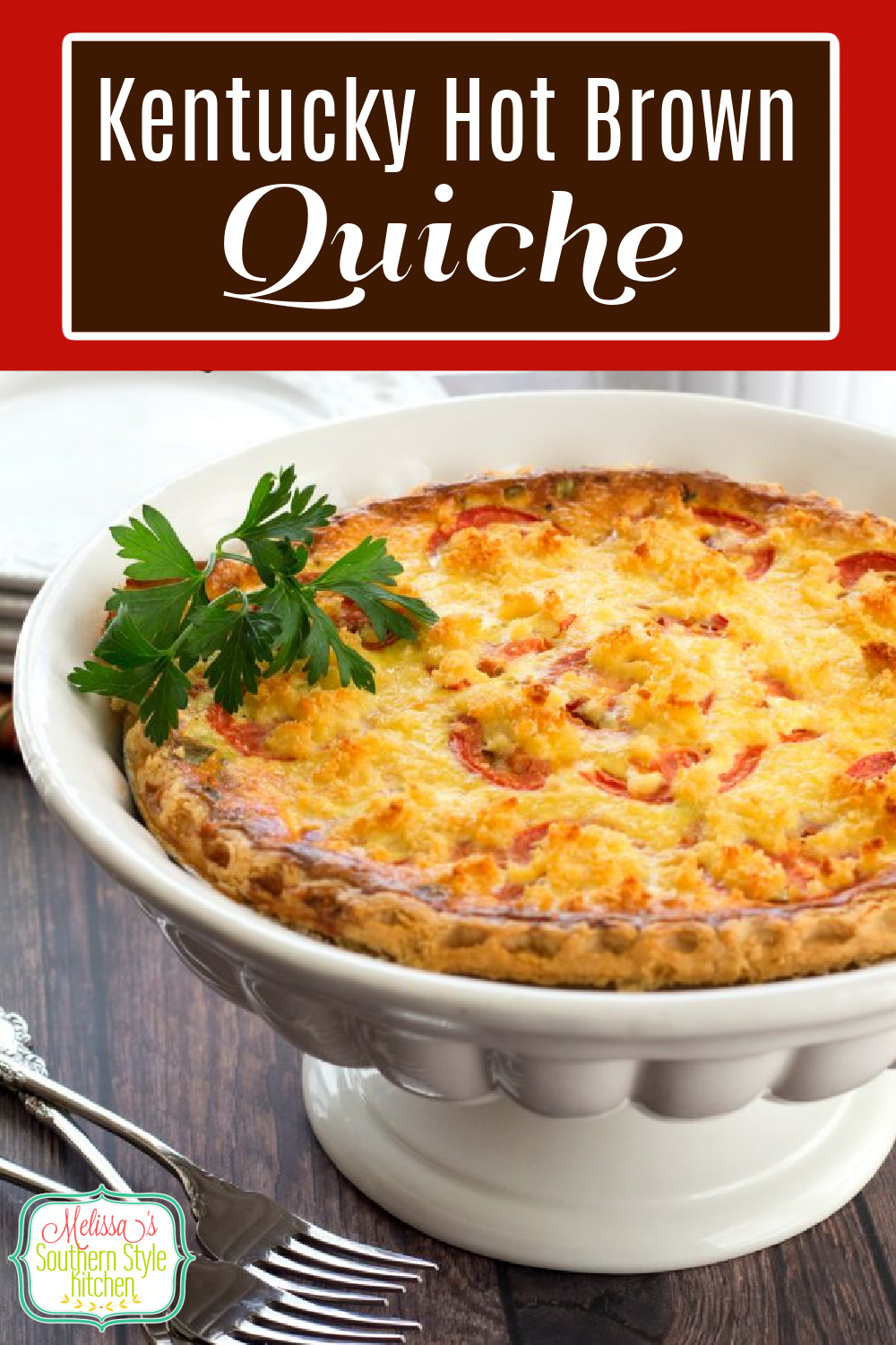 This easy Cheesy Kentucky Hot Brown Quiche features all of the flavors of the famous hot brown sandwich and transforms them into a delicious quiche #hotbrown #kentuckyhotbrown #quiche #hotbrownquiche #turkeyrecipes #brunch #holidaybrunch #quicherecipes #southernfood #southernrecipes via @melissasssk