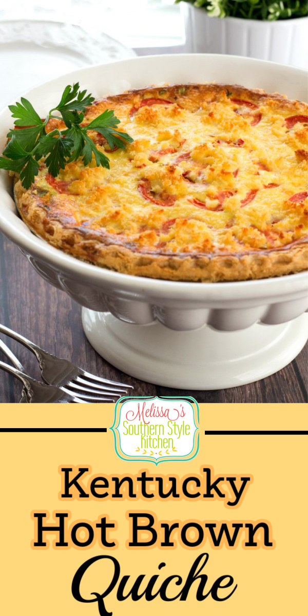 This easy Cheesy Kentucky Hot Brown Quiche features all of the flavors of the famous hot brown sandwich and transforms them into a delicious quiche #hotbrown #kentuckyhotbrown #quiche #hotbrownquiche #turkeyrecipes #brunch #holidaybrunch #quicherecipes #southernfood #southernrecipes