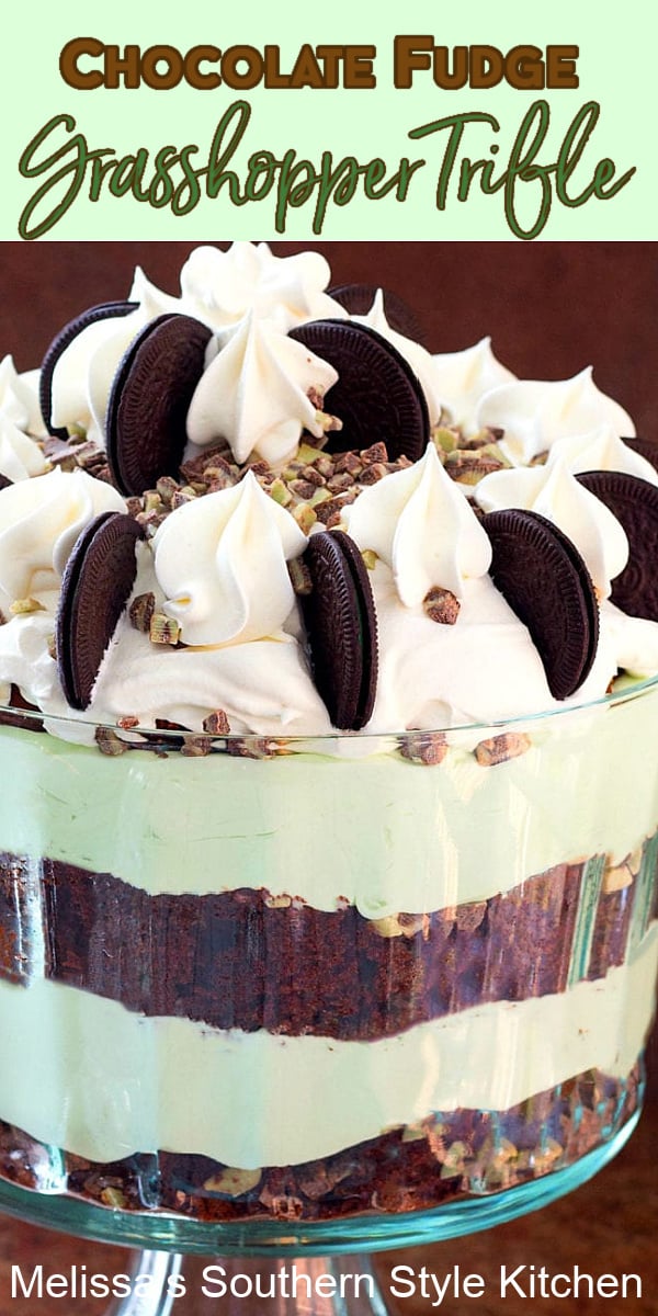 This stunning Chocolate Fudge Grasshopper Trifle is guaranteed to be the star of your holiday desserts menu #chocolatetrifle #grasshoppertrifle #chocolatemint #mint #triflerecipes #christmasdesserts #mintchocolate #dessertfood #stpatricksdesserts #dessert #holidayrecipes #southernfood #southernrecipes via @melissasssk