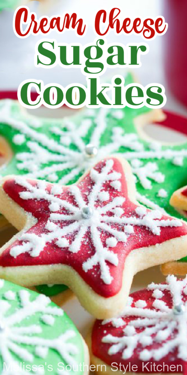 Add these Cutout Cream Cheese Sugar Cookies to your holiday baking plans #christmascookies #sugarcookies #bestsugarcookies #creamcheesecookies #cookierecipes #holidayrecipes #holidaybaking #creamcheesecookies #holidays #cookieswap #desserts #dessertfoodrecipes #southernrecipes #southernfood #melissassouthernstylekitchen