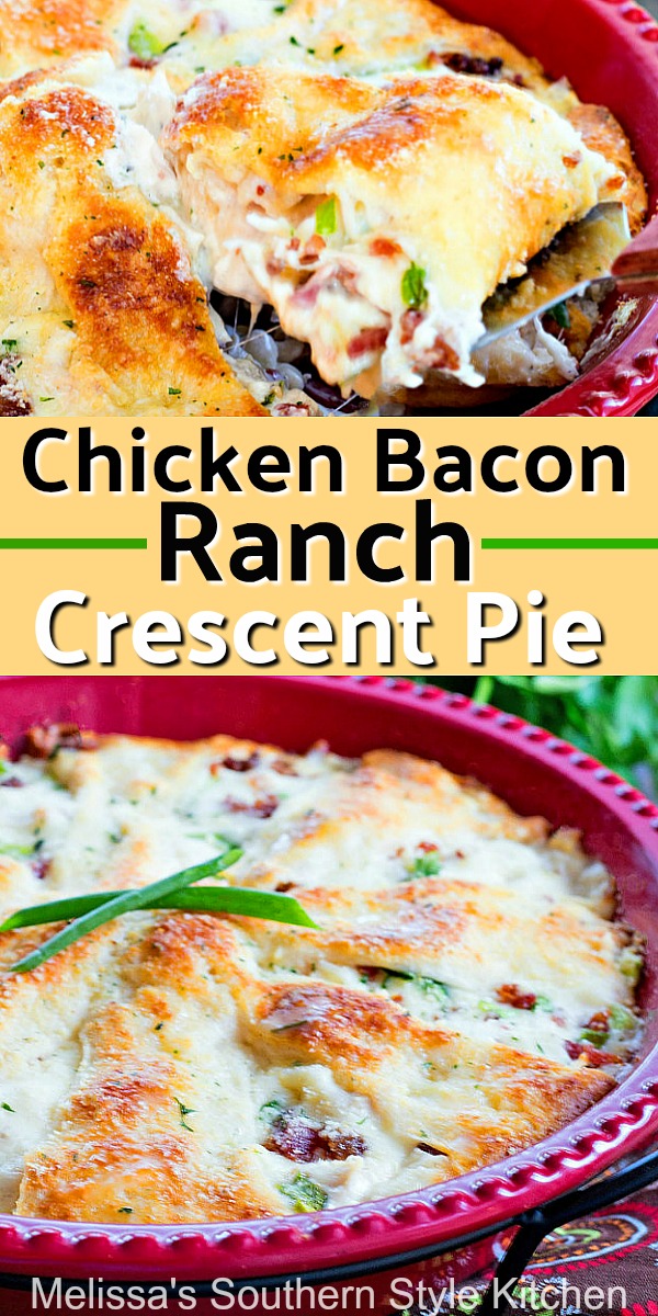 Have dinner on the table in no time flat with this Chicken Bacon Ranch Crescent Pie #chickenbaconranch #chickenpie #crescentrollsrecipes #crescentrolls #chickencrescentpie #pierecipes #easydinnerideas #easychickenbreastrecipes
