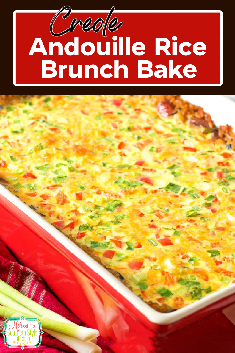 This New Orleans inspired Creole Andouille Rice Brunch Bake features andouille seasoned rice in place of pastry for the crust making it an irresistible way to elevate brunch. #andouillerice #brunch #brunchbake #creolebrunchbake #eggs #eggcasseroles #glutenfree #ricecasserole #brunchcasseroles via @melissasssk
