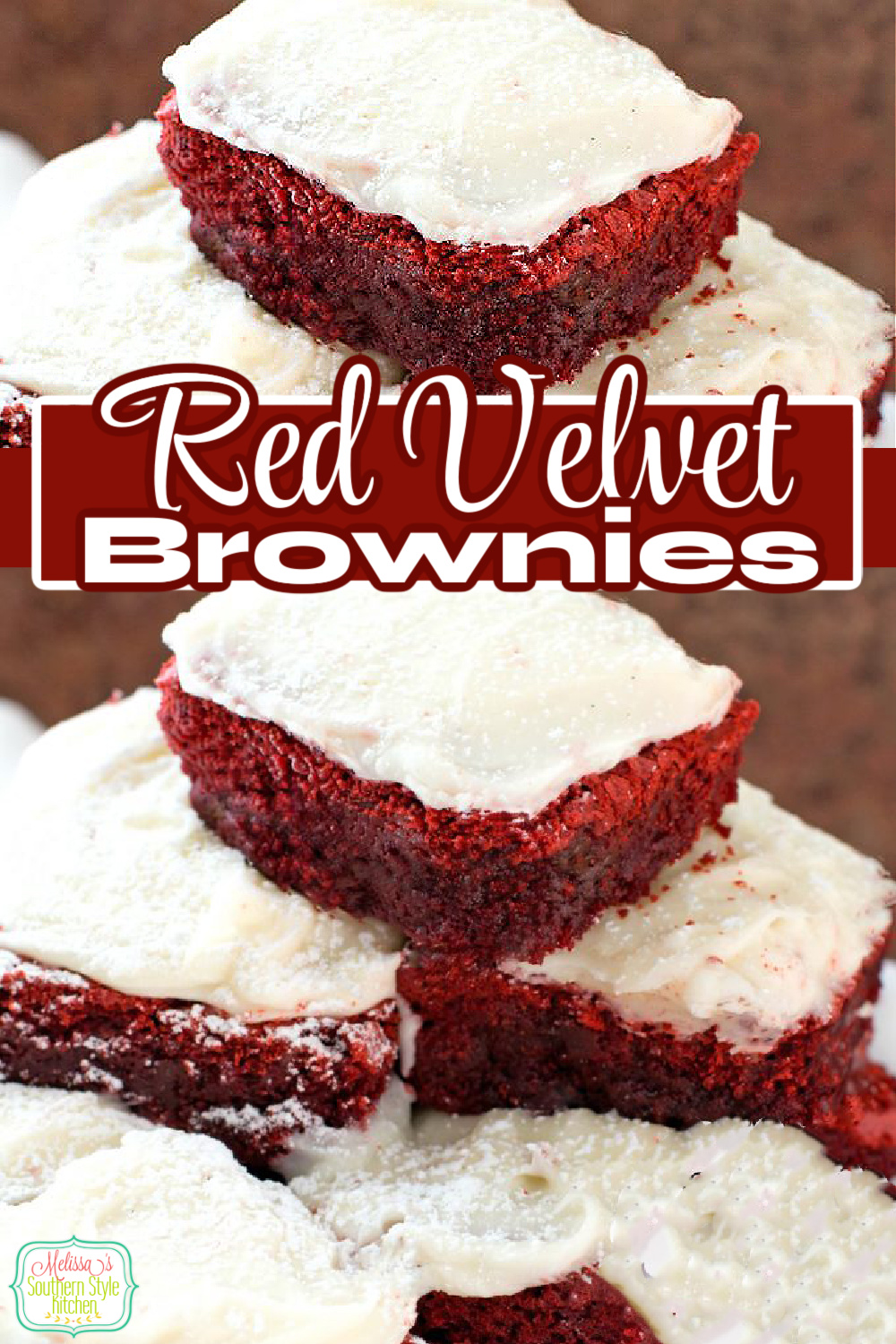 These scratch made cream cheese Frosted Red Velvet Brownies are rich and fudgy and simple to make! #redvelvetbrownies #brownies #browniesrecipes #redvelvetdesserts #browniesrecipes #homemadebrownies #creamcheesefrosting via @melissasssk