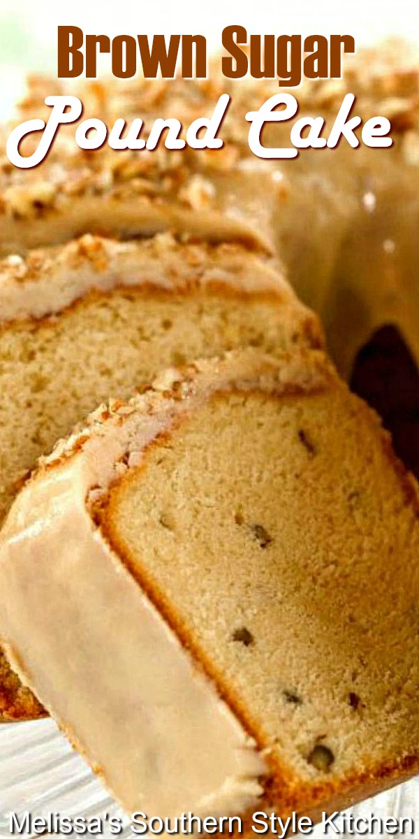 Buttery and full flavored, this Brown Sugar Pound Cake makes a spectacular sweet ending to any meal #poundcake #borwnsugarpoundcake #southerncakes #southernpoundcake #poundcakerecipes #dessert #dessertfoodrecipes #holidaybaking #thanksgivingdesserts #chrismtascakes #southernfood #southernrecipes